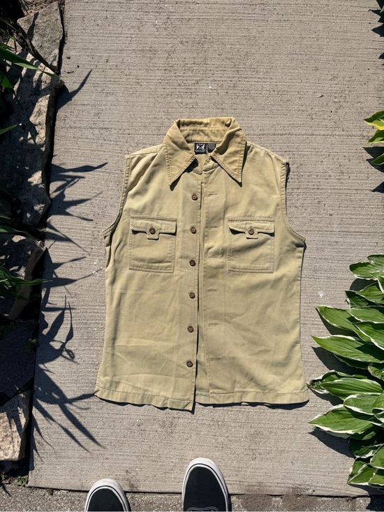 Sears Jackets & Blazers - Vintage SEARS “hands off” tan vest size S made I. Hong Kong quality